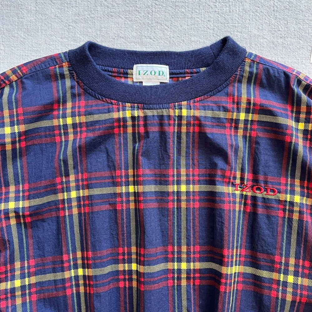 Vintage 90s Men's IZOD Tartan Plaid Crewneck Pullover Windbreaker Jacket Medium - Picture 2 of 6